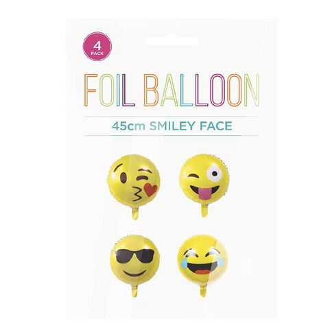 No Brand Emoji Foil Balloons 45cm Yellow 4 Pack