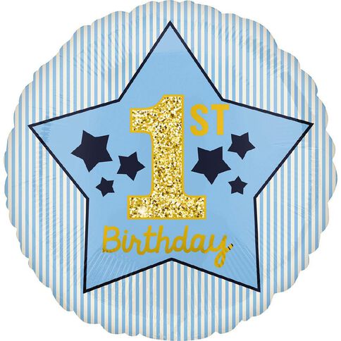 Anagram Boy 1st Birthday Blue & Gold Foil Balloon Standard 17in