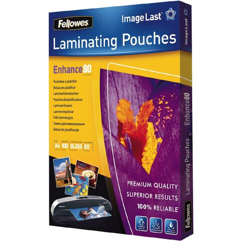 Fellowes Laminating Pouches A4 80 Micron 100 Pack