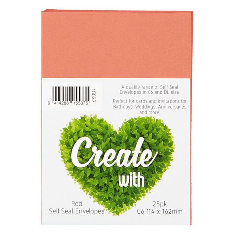 Create With C6 Envelopes 25 Pack Red