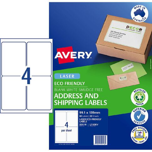 Avery Eco Friendly Labels Laser 80 Labels 99.1mm x 139mm