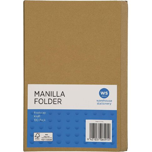 WS Manilla Folders Foolscap 100 Pack