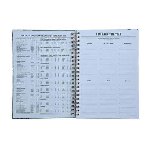 WS 2026 Diary A4 Week to View Spiral Foliage. Green