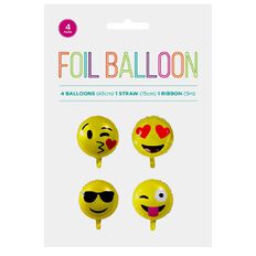 Hoorah Emoji Foil Balloons 45cm Yellow Mid 4 Pack