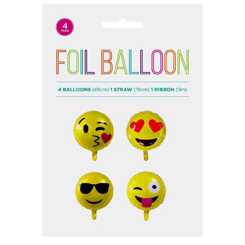 Hoorah Emoji Foil Balloons 45cm Yellow Mid 4 Pack