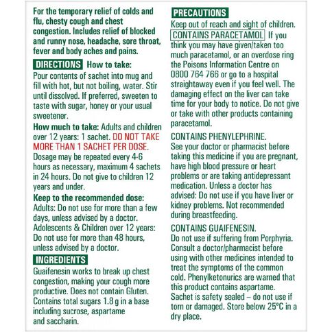 Lemsip Mucus Cough & Cold Hot Drink Menthol & Lemon 10ea