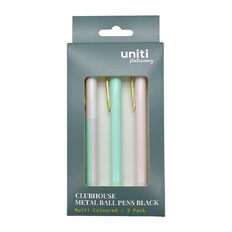 Uniti Clubhouse Metal Ball Pens 3 Pack Multi-Coloured