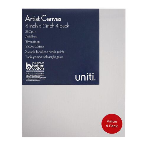 Uniti Value Blank Canvas 8in x 10in 4 Pack