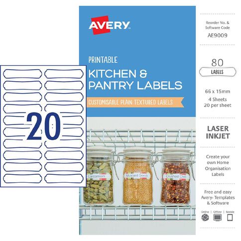 Avery Printable Kitchen & Pantry Labels 66mm x 15mm 80 Labels