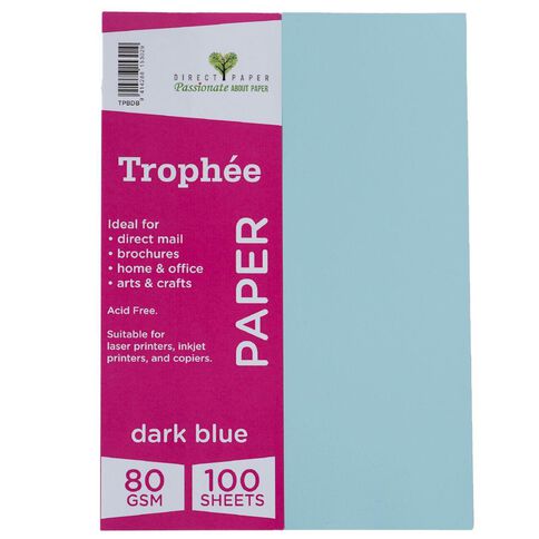 Trophee Paper 80gsm 100 Pack Blue Dark A4