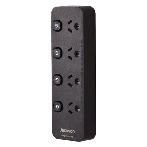 Jackson Surge Protected Powerboard - Switched 4 Outlet Black