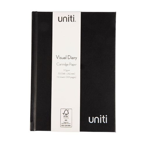 Uniti Visual Diary Hardback 110gsm 112 Sheets Black A5