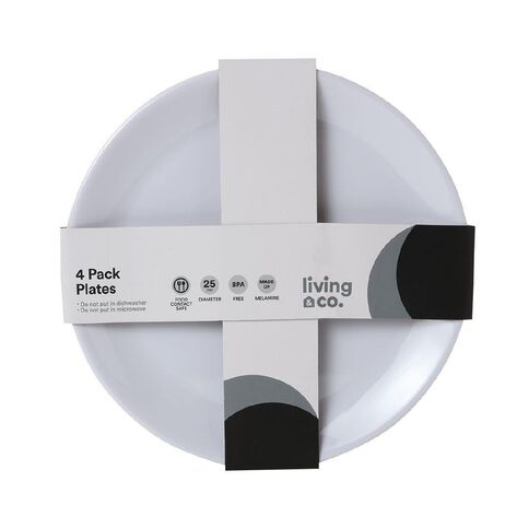 Living & Co Melamine Dinner Plate Reusable White 4 Pack