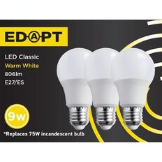 Edapt LED E27 Classic Light Bulb 9W Warm White 3 Pack