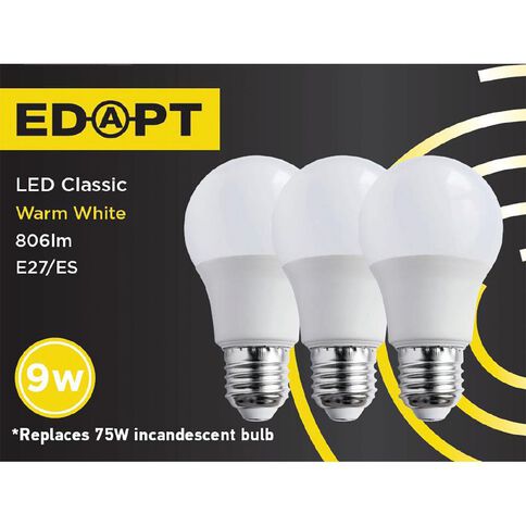 Edapt LED E27 Classic Light Bulb 9W Warm White 3 Pack