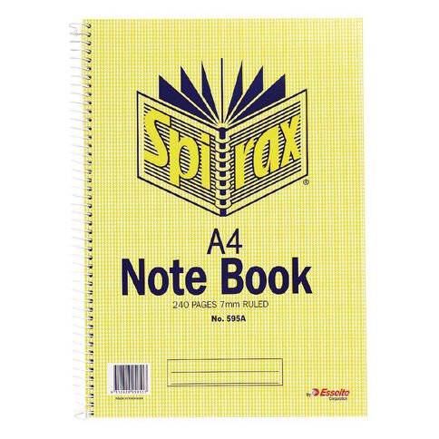 Spirax Notebook Spiral No.595A 240 Page 7mm Ruled Yellow Mid A4