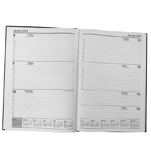 WS Week To Date Diary 2024 Black A4