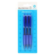 WS Retractable Ballpoint Pens Blue 3 Pack