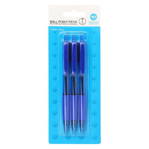 WS Retractable Ballpoint Pens Blue 3 Pack