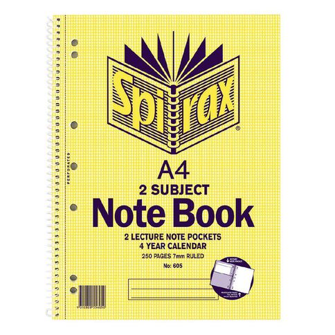 Spirax 2 Subject Notebook 605 250 Page Yellow A4