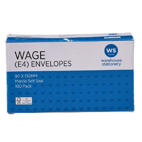 WS Envelope E4 Wage Self Seal 100 Pack
