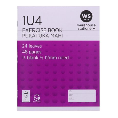 WS Exercise Book 1U4 12mm Ruled 24 Leaf Purple