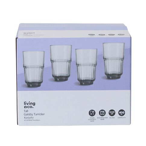Living & Co Gatsby Glass Tall 400ml Grey 4 Pack