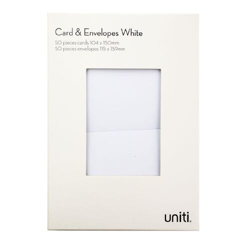Uniti Cards & Envelopes White 50 Pack