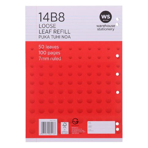WS Ruled/Punched Pad Refill 14B8 7mm 50 Leaf Red