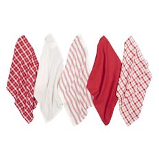 Living & Co Tea Towel Mix Set 5 Pack Red Mid 40cm x 65cm