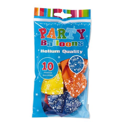 Artwrap Helium Balloons Happy Birthday Print 30cm 10 Pack