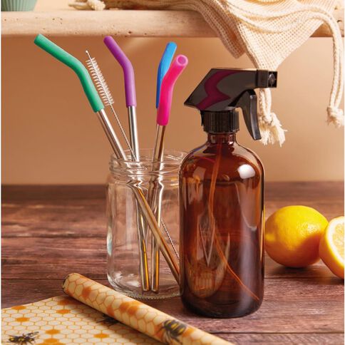 Living & Co Stainless Steel Straw Set with Silicone 5 piece Steel