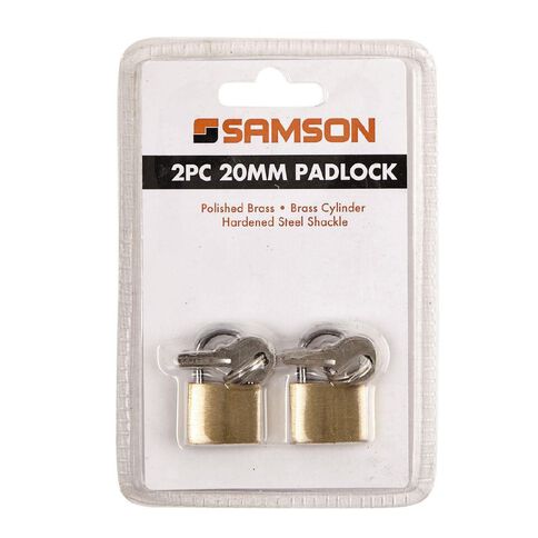 Samson Brass Padlock 20mm 2 Pack