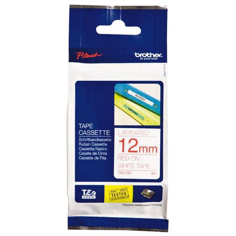 Brother TZe232 Label Tape Red On White 12mm x 8m