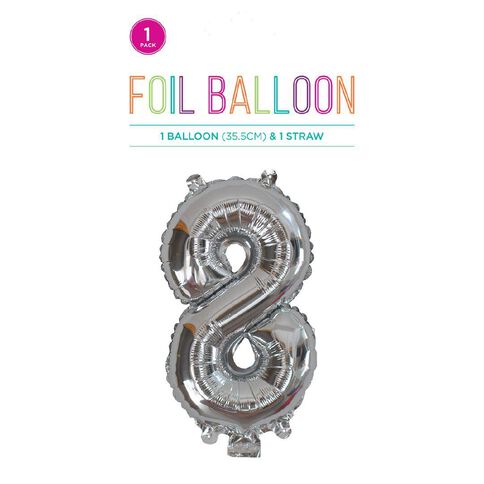 Hoorah Foil Balloon #8 Silver 35cm