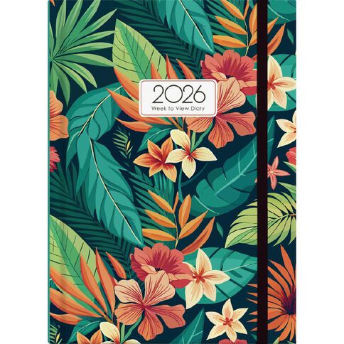 Collins 2026 Diary Day To Page Tropical Leaves Multi-Coloured A5