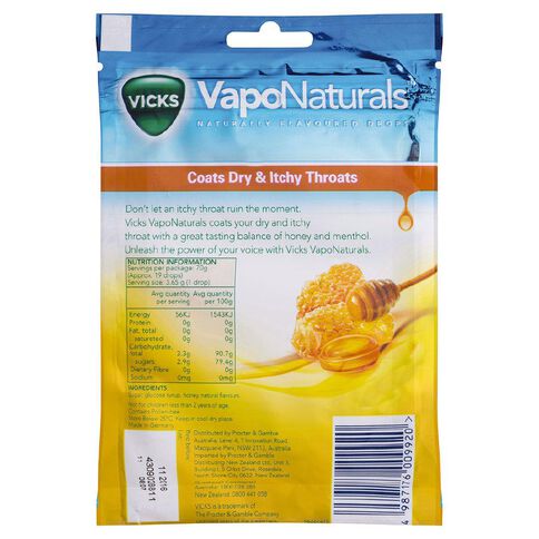 Vicks Vapo Naturals Honey Drops Flavoured Resealable Bag 19 Pack