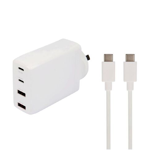 Tech.Inc 100W Dual Port USB-C + USB-A Plus USB-C to C Cable Wall Charger