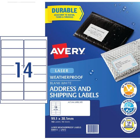 Avery Weather Proof Laser Printers 140 Address Labels 99.1mm x 38.1mm