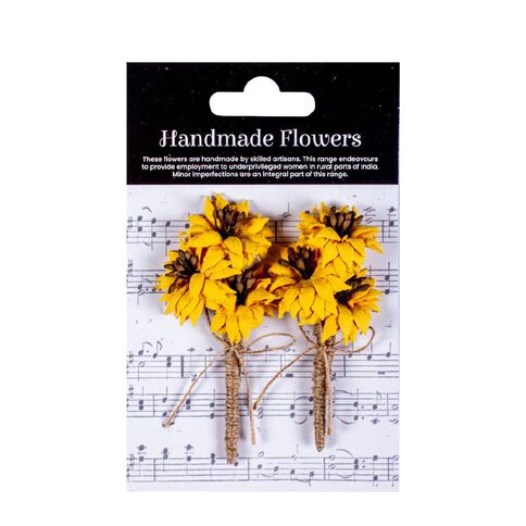 Handmade Flowers - Mini Sunflower Bouquet Approx 4cm 2Pc Little Bi