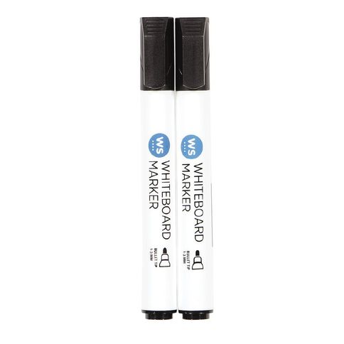 WS Whiteboard Markers Bullet 2 Pack Black