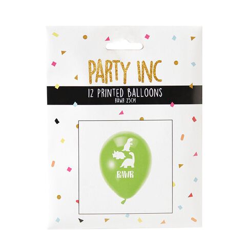 Party Inc Printed Balloons Rawr 25cm 12 Pack