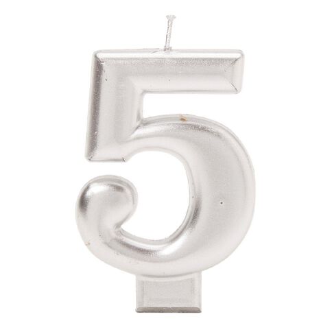 Candle Metallic Numeral #5 Silver