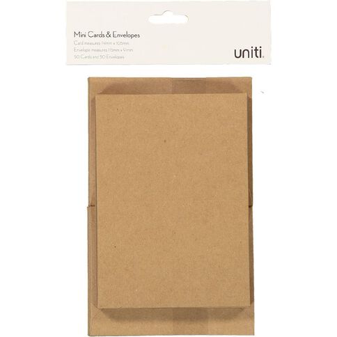 Uniti Mini Cards & Envelopes Mini Kraft 50 Pack Brown Mid