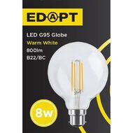Edapt LED B22 Filament Round Light Bulb G95 8W Warm White
