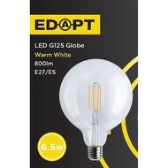 Edapt LED E27 Filament Round Light Bulb G125 6.5W Warm White