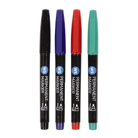 WS Permanent Marker 4 Pack Fine Assorted