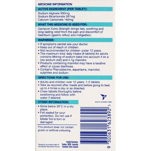Gaviscon Extra Strength Peppermint Tablets 500mg 24 Pack