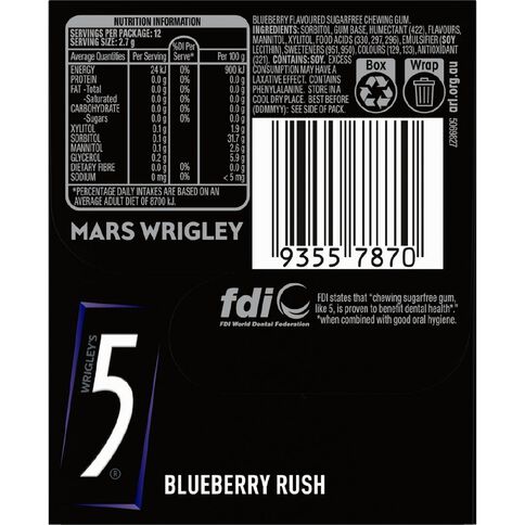 Wrigley 5 5 Gum Blueberry Stick Chewing Gum