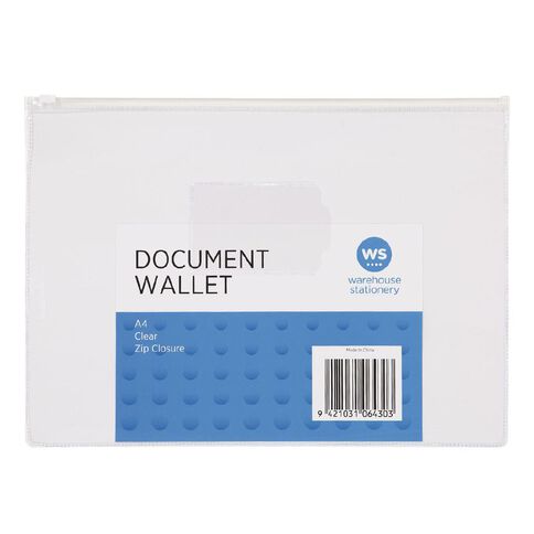 WS Zipper Document Wallet Clear Clear A4